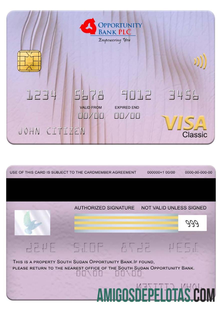 Cartão Visa Classic do Banco de Oportunidades do Sudão do Sul amostra